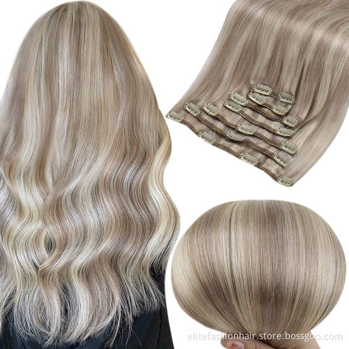 100% European Hair Clip ins double drawn Seamless Weft Clip in Real Human Hair Extensions 7pcs straight Clip in hair extensions